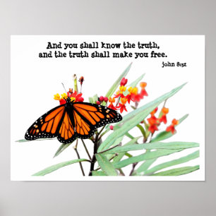 Poster Papillon sur Milkweed, avec Verse (Jean 8:32)