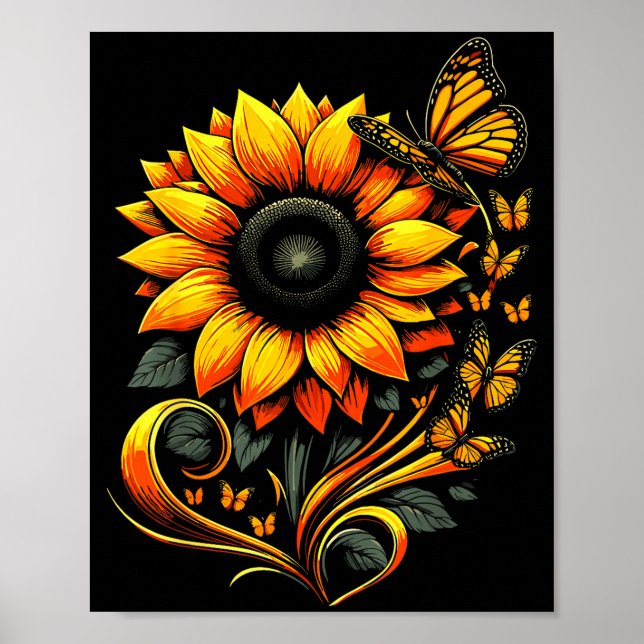 Poster Papillon Tournesol Floral Nature Art  (Devant)