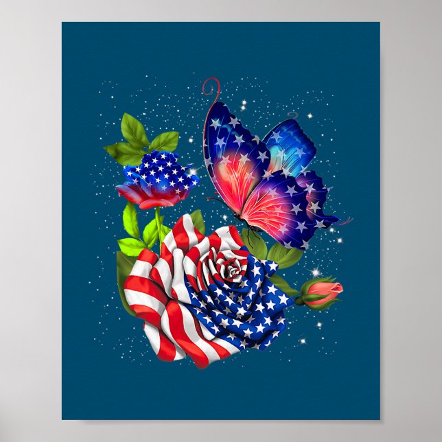 Poster Papillon USA Drapeau mignon 4 juillet drôle (Devant)