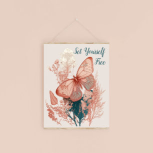 Poster Papillon Vintage sur Fleur