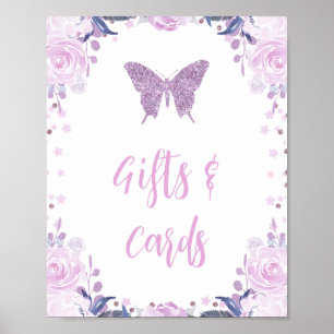 Poster Papillons à Parties scintillant violette Cartes et