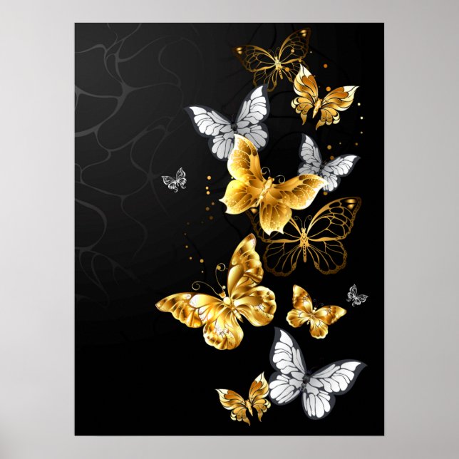 Poster Papillons blancs et dorés (Devant)