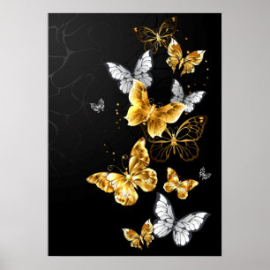 Poster Papillons blancs et dorés