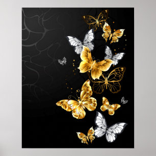 Poster Papillons blancs et dorés