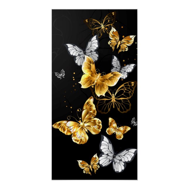 Poster Papillons blancs et dorés (Devant)
