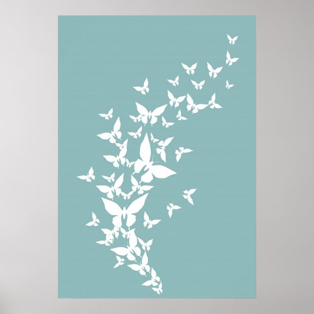 Poster Papillons blancs sur Turquoise (Devant)