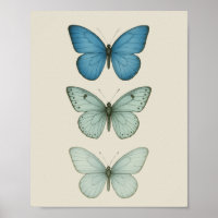 Papillons bleus sur Parchemin - Vintage Nature Art