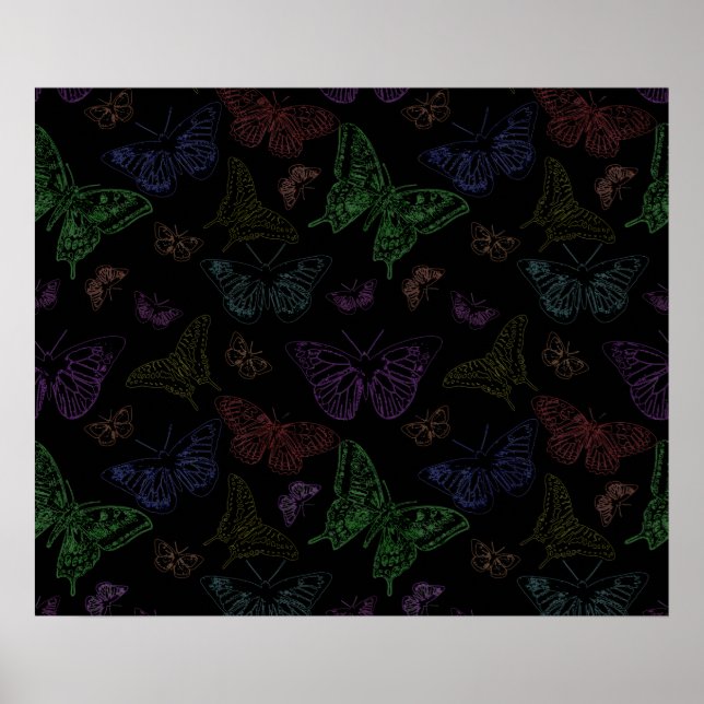 Poster Papillons couleur noir et arc-en-ciel volants (Devant)