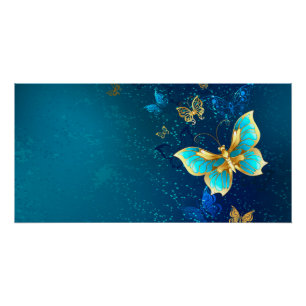 Poster Papillons d'or sur un Arrière - plan bleu