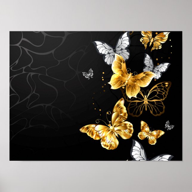 Poster Papillons dorés et blancs (Devant)