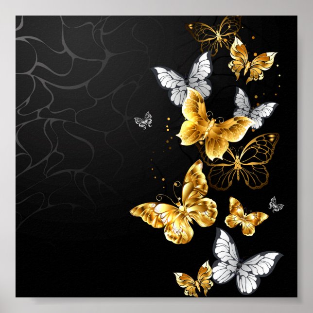 Poster Papillons dorés et blancs (Devant)