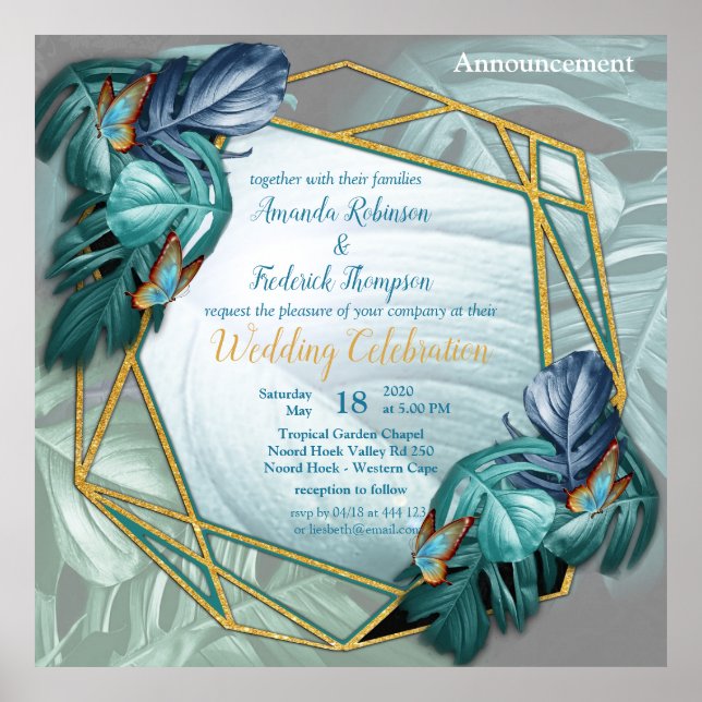 Poster Papillons du Paradis/Tropical Turquoise Splash (Devant)