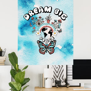 Poster Papillons et champignons Rêve Big positif inspo