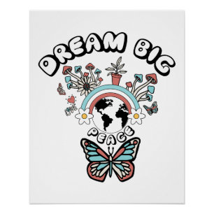 Poster Papillons et champignons Rêve Big positif inspo