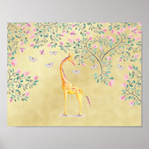 Poster Papillons et fleur de girafe d'aquarelle