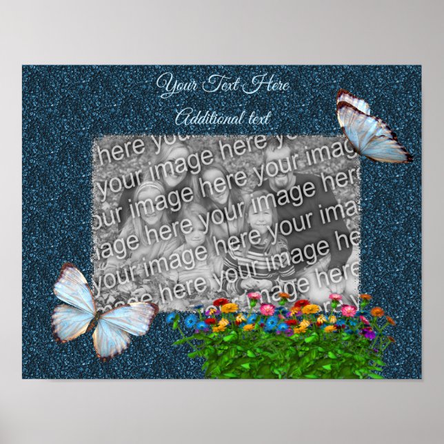 Poster Papillons Et Fleurs Cadres Ajouter Votre Photo (Devant)