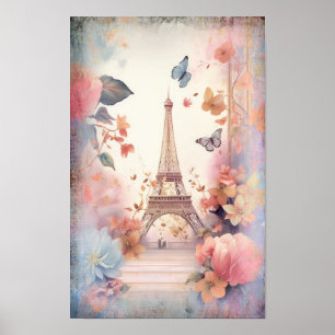 Poster Papillons et Fleurs de la Tour Eiffel
