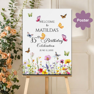 Poster Papillons et Fleurs sauvages 85e anniversaire Bien