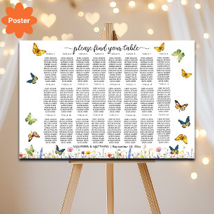 Poster Papillons fleur sauvage 24 Tables Siège Mariage