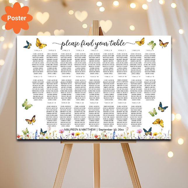 Poster Papillons fleur sauvage 25 Tables Siège Mariage (Créateur téléchargé)