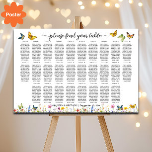 Poster Papillons fleur sauvage 28 Tables Siège Mariage
