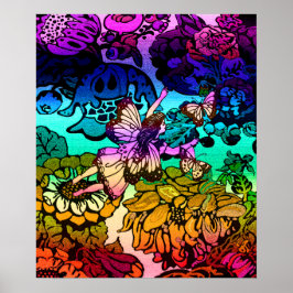 Poster Papillons, Fleurs, Arc-en-ciel, Angel