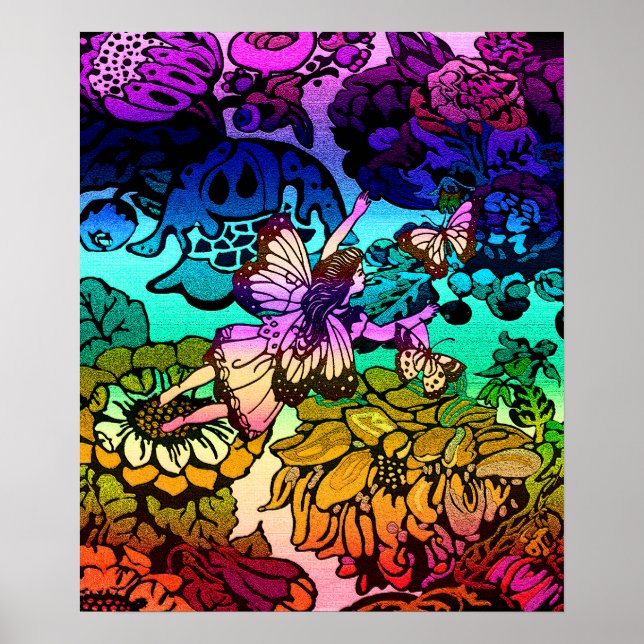 Poster Papillons, Fleurs, Arc-en-ciel, Angel (Devant)