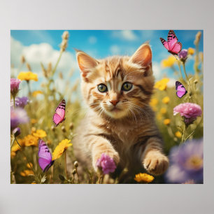 Poster *~* Papillons Fleurs Kitty 5:4 Kitten Cat AP68