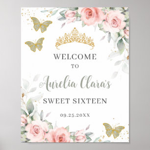 Poster Papillons Floraux bleus Sweet sixteen vert Sage