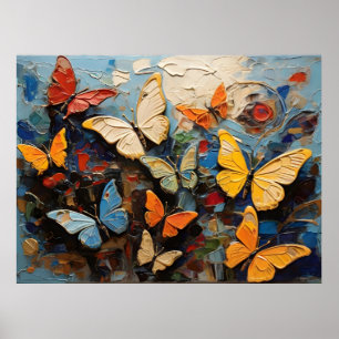Poster Papillons Mouches Parmi La Peinture Nature Vibrant