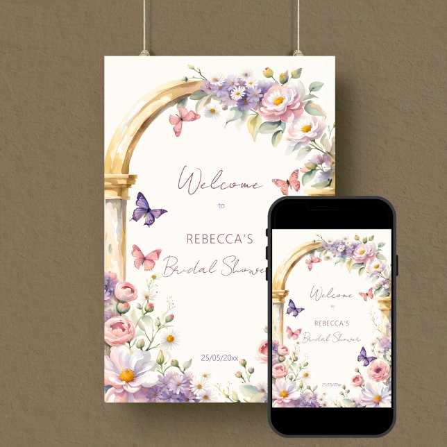 Poster Papillons printemps nuptiale douche d'été bienvenu (Butterflies spring summer bridal shower editable template welcome sign poster digital download)