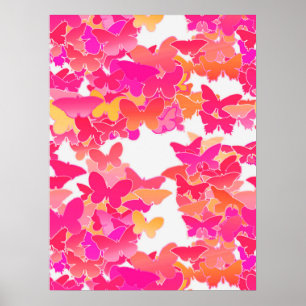 Poster Papillons, rose, fuchsia et corail