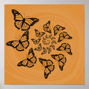 Poster Papillons spiraux noir sur orange