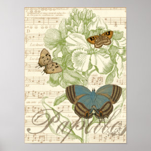 Poster Papillons sur la musique de feuille avec la