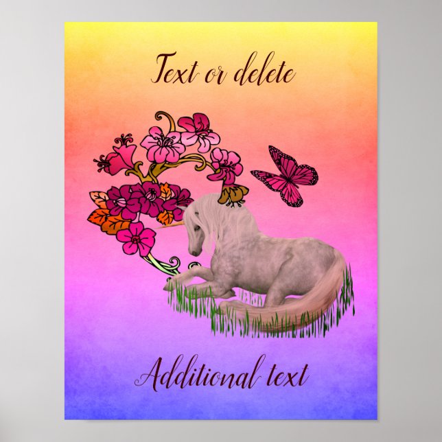 Poster Papillons Unicorne Et Fleurs Personnalisés (Devant)
