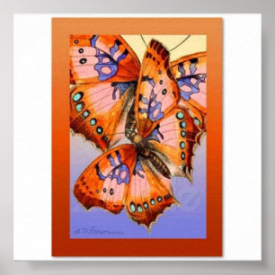 Poster Papillons violets rouges sur l'art abstrait bleu o