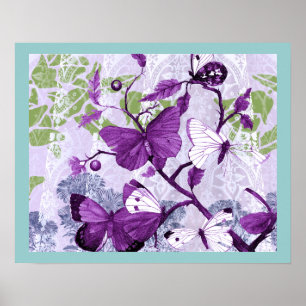 Poster Papillons violets sur une branche
