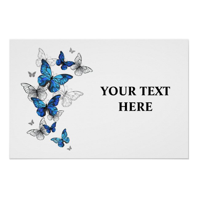 Poster Papillons volants bleus Morpho (Devant)