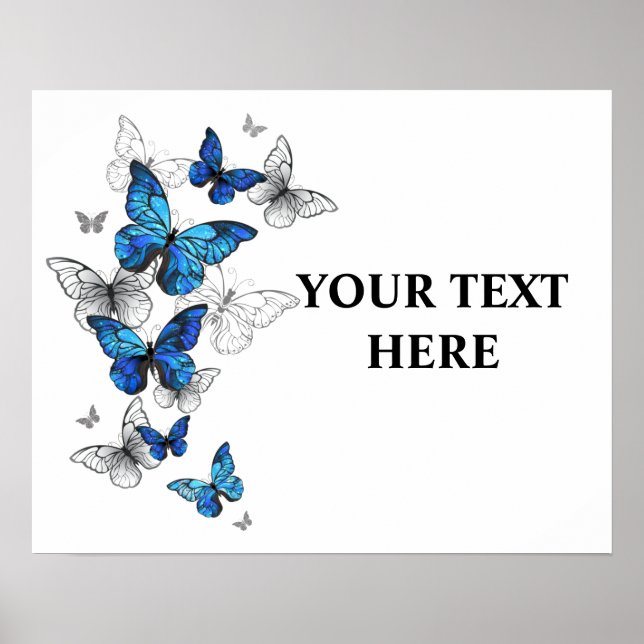 Poster Papillons volants bleus Morpho (Devant)