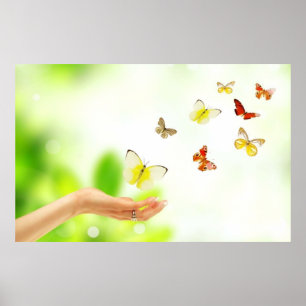 Poster Papillons volants de la guérison & main aimante