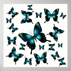 Poster Papillons Whimsical Elegant Aqua