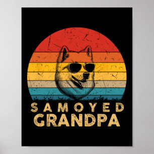 Poster Papounet Samoyède Rétro Amoureux des Chiens Patte