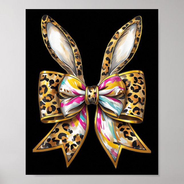 Poster Pâques Bunny Leopard Coquette Bow Joyeux Gir Pâque (Devant)