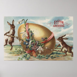 Poster Pâques GreetingsRabbits par un oeuf décoré