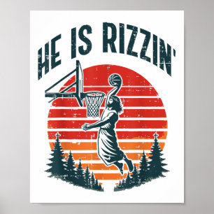 Poster Pâques Il Est Rizzin Retro Basketball Hommes Relig
