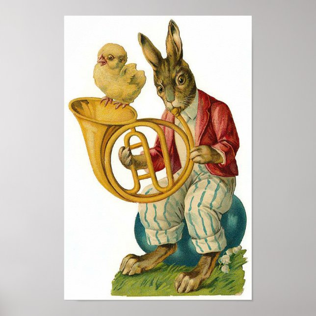 Poster Pâques Joyeuses avec Corne Vintage (Devant)