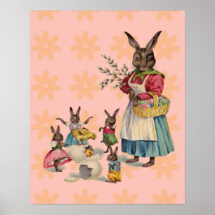 Poster Pâques Lapin Poule Lapin Œufs