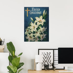 Poster Pâques Lys Fleurs, Vintage Religieux Pâques