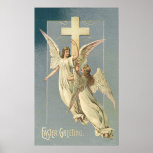 Poster Pâques vintages, Anges victoriens avec croix