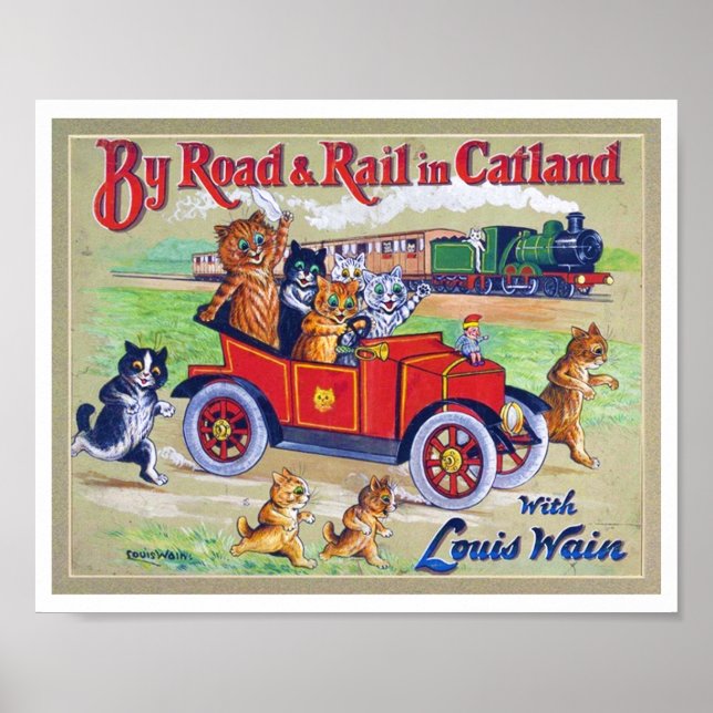 Poster Par Road & Rail en Catland, Louis Wain (Devant)